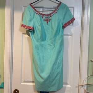 Lilly Pulitzer Aqua Shift with Coral and Stone Beading